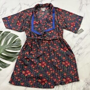 R Michael Alan Womens Vintage 3 Piece Pajama Set Size M NOS Red Blue Robe Pjs